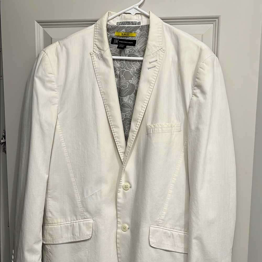 INC International Concepts Cream Blazer with Gray Floral Lining